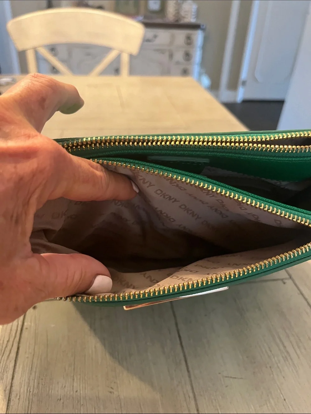 DKNY Emerald Green Saffiano Crossbody Bag with Gold Hardware
